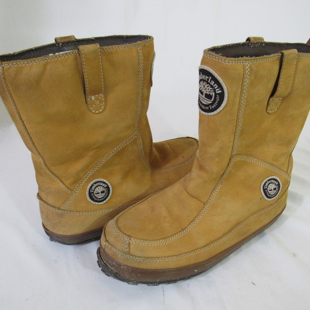 Timberland Winter Boots Womens Size 8‎ Tan Leather Mukluk Lined Logo